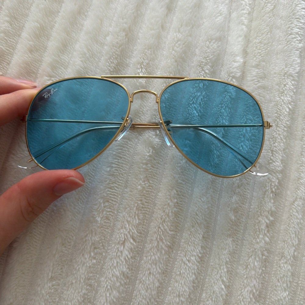 Ray-Ban Gold Frame Sunglasses with Teal Lenses